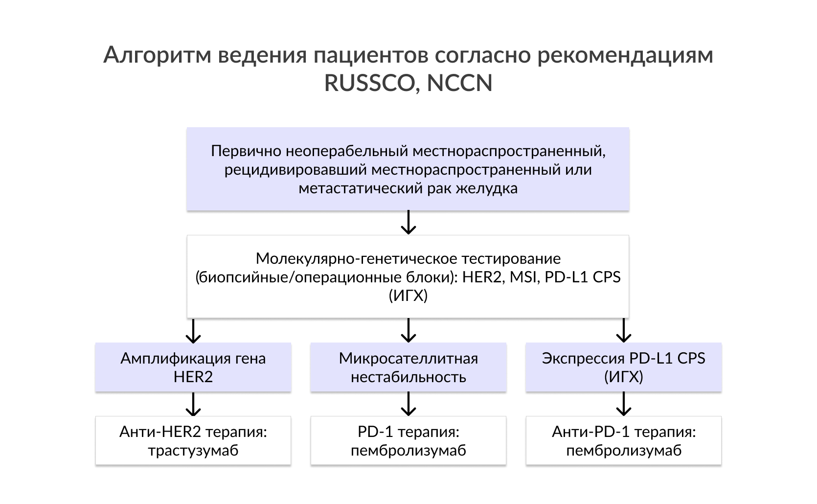 Алгоритм ведения пациентов согласно рекомендациям RUSSCO, NCCN
